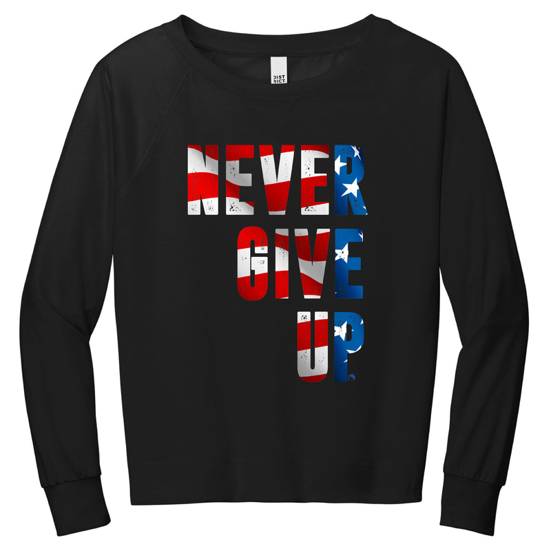 Never Give UP Repeat (Patriot) ( Light Weight French Terry Crew ) - FitnessTeeCo