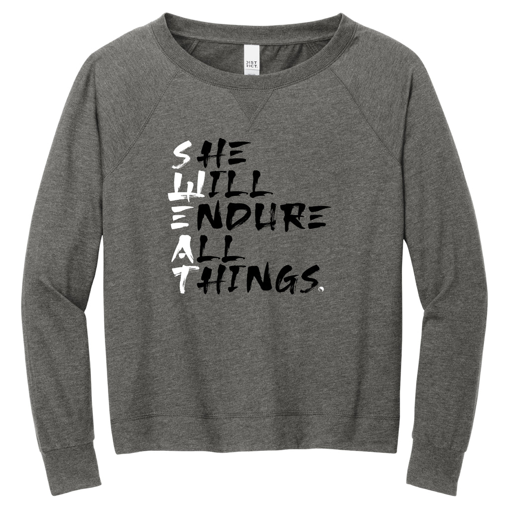 SWEAT She will endure all things ( Light Weight French Terry Crew ) - FitnessTeeCo