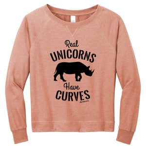 Real Unicorns have Curves ( Light Weight French Terry Crew ) - FitnessTeeCo