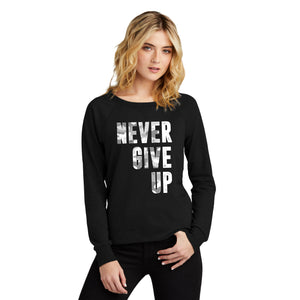 Never Give UP Repeat (White Camo) ( Light Weight French Terry Crew ) - FitnessTeeCo