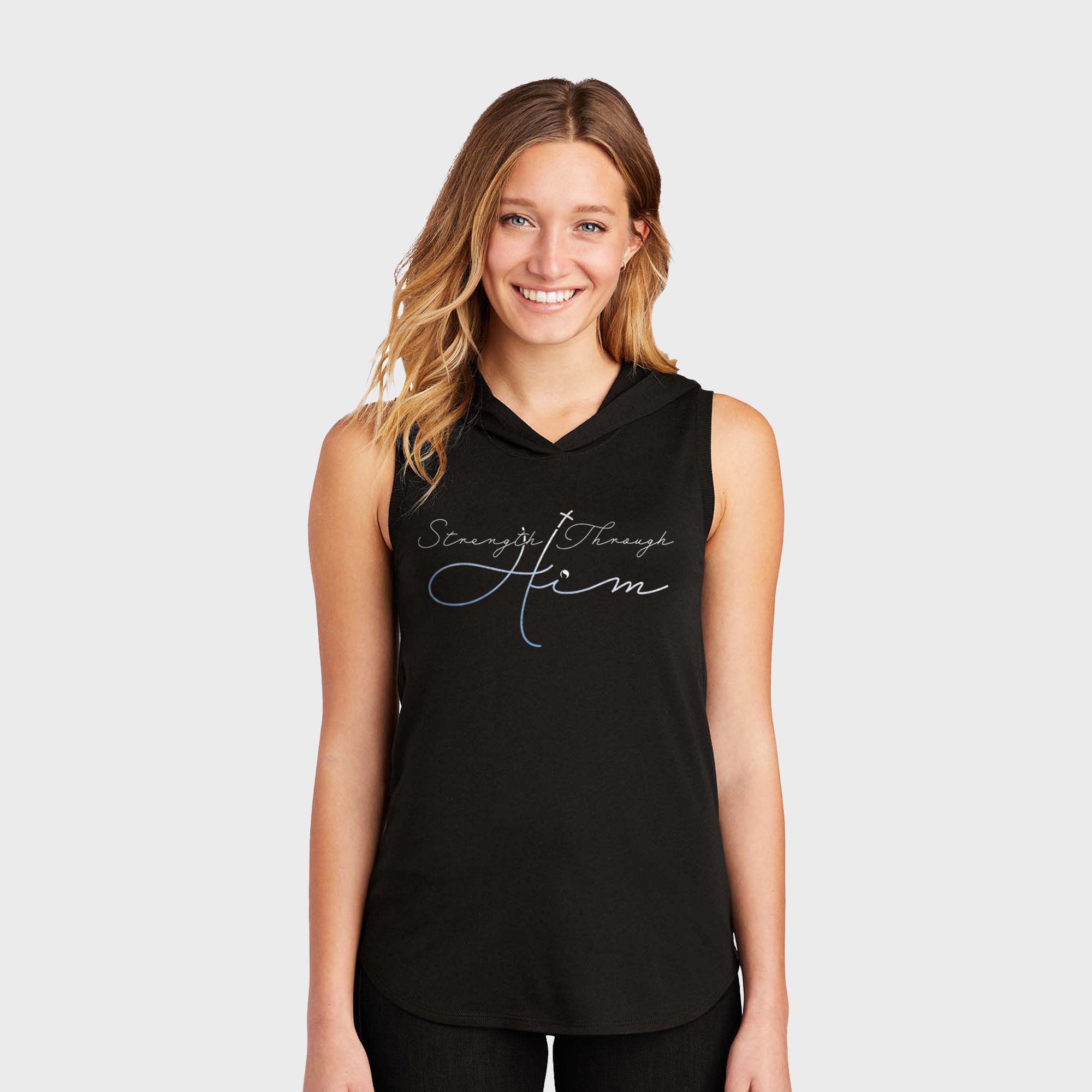 Strength Through Him Sleeveless Tank Hoodie