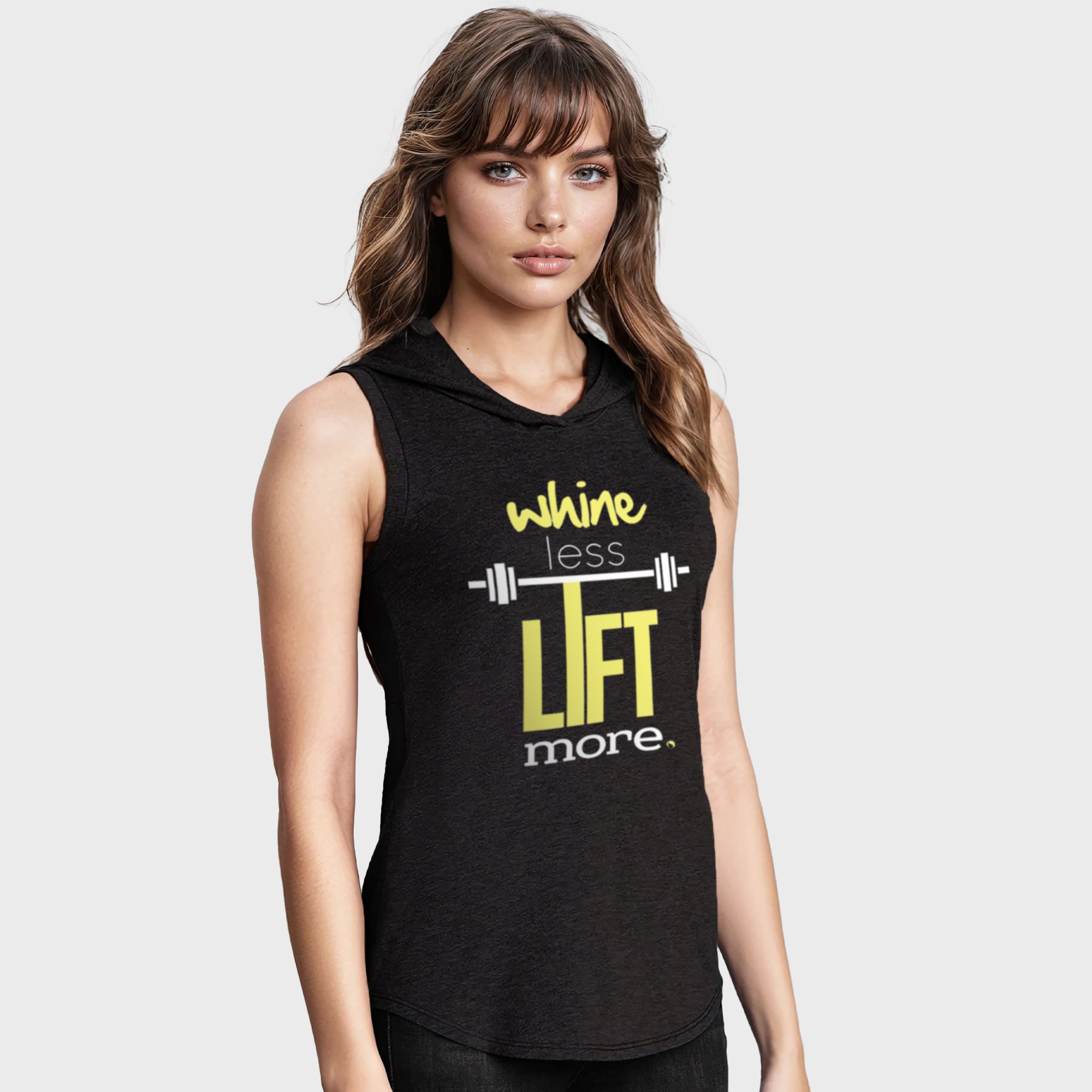 Whine less lift more (Yellow) Sleeveless Hoodie